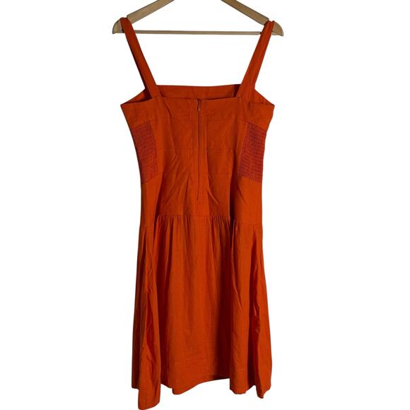 Farm Rio Orange Smocked Linen Blend Sleeveless Resort Midi Sun Dress Size Small - Picture 14 of 16